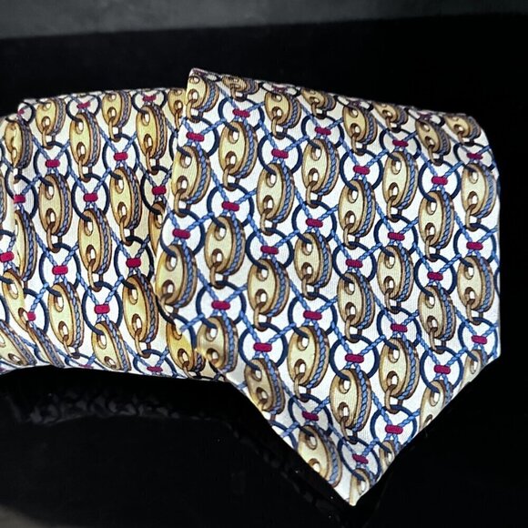 Gucci Gold Silk Tie Link Chain EUC Neckwear White Baroque rococo VTg - Picture 7 of 10